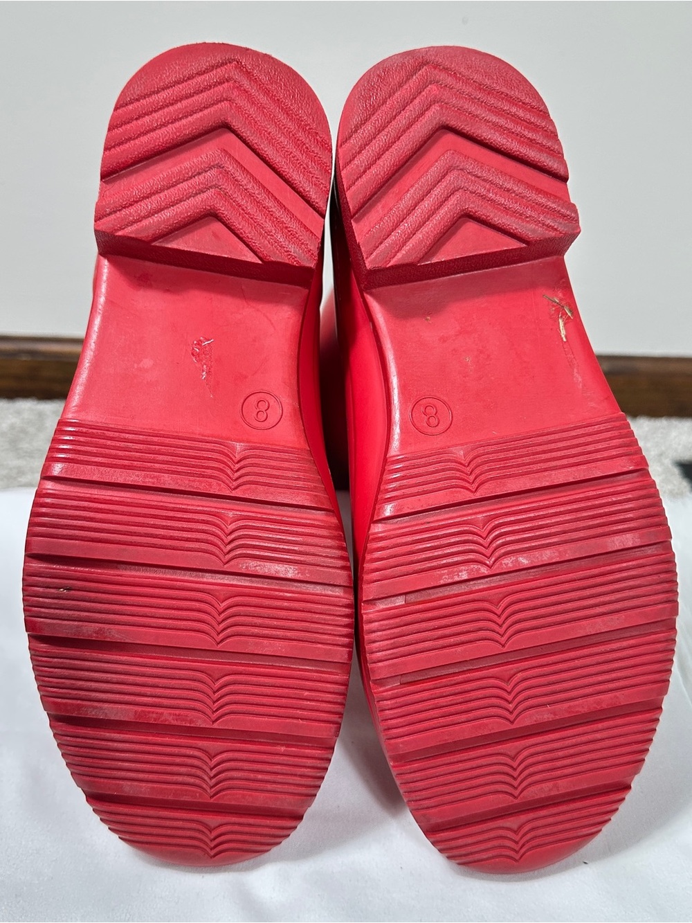 Hunter for Target Red Floral Tall Rain Boots Women’s Size 8 Striped Lining - Picture 11 of 14